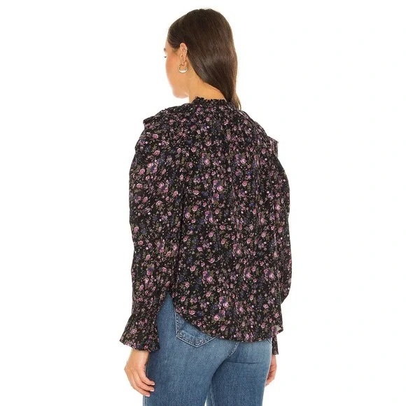 Free People Meant To Be blouse Black Floral - Picture 3 of 10